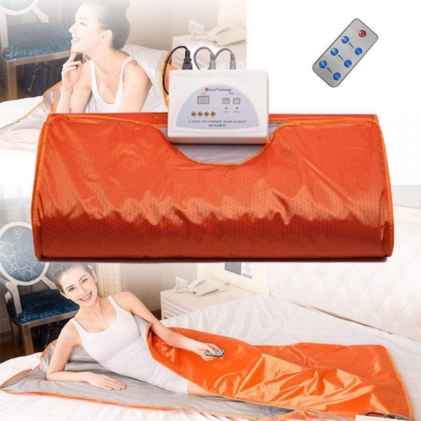 S SMAUTOP Infrared FIR Digital Heat Sauna Blanket, Body Shape Slimming Sauna Blanket for Home with Controller Box (Orange)