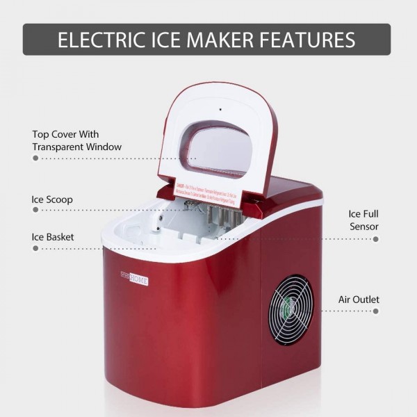 VIVOHOME Electric Portable Compact Countertop Automatic Ice Cube Maker Machine 26lbs/day Red & Light Green